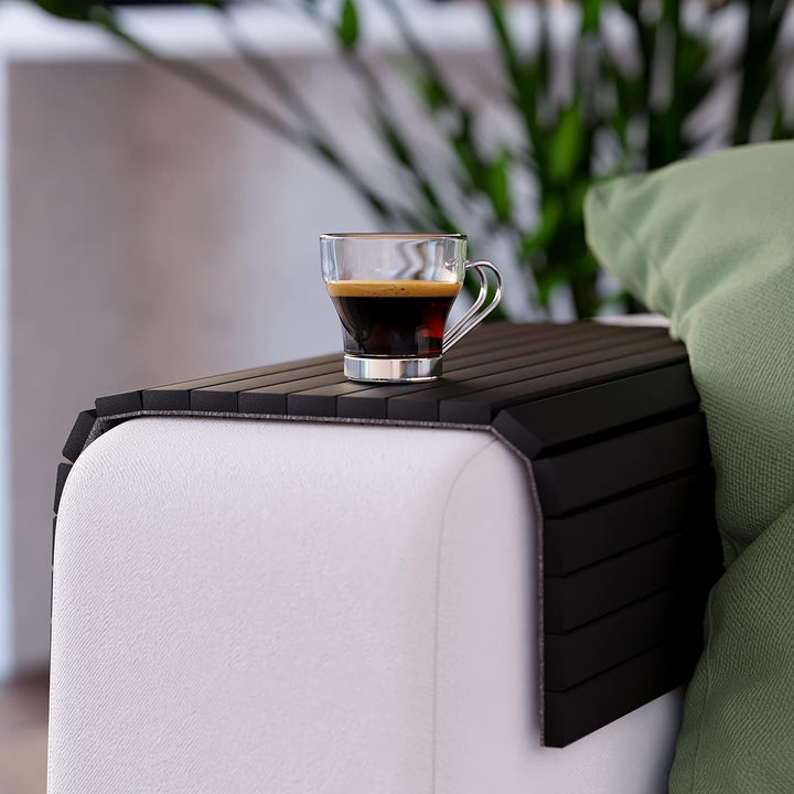 Green'n'Modern Sofatablett rutschfest - Holz Bambus Getränkehalter Armlehne | Couch Tablett flexibel