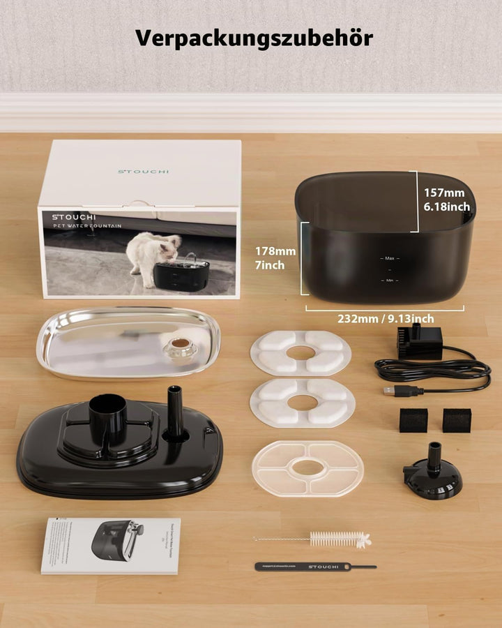 Stouchi Katzenbrunnen,Super Leise Edelstahl Trinkbrunnen für Katzen 2.5L Trinkbrunnen für Katze,LED