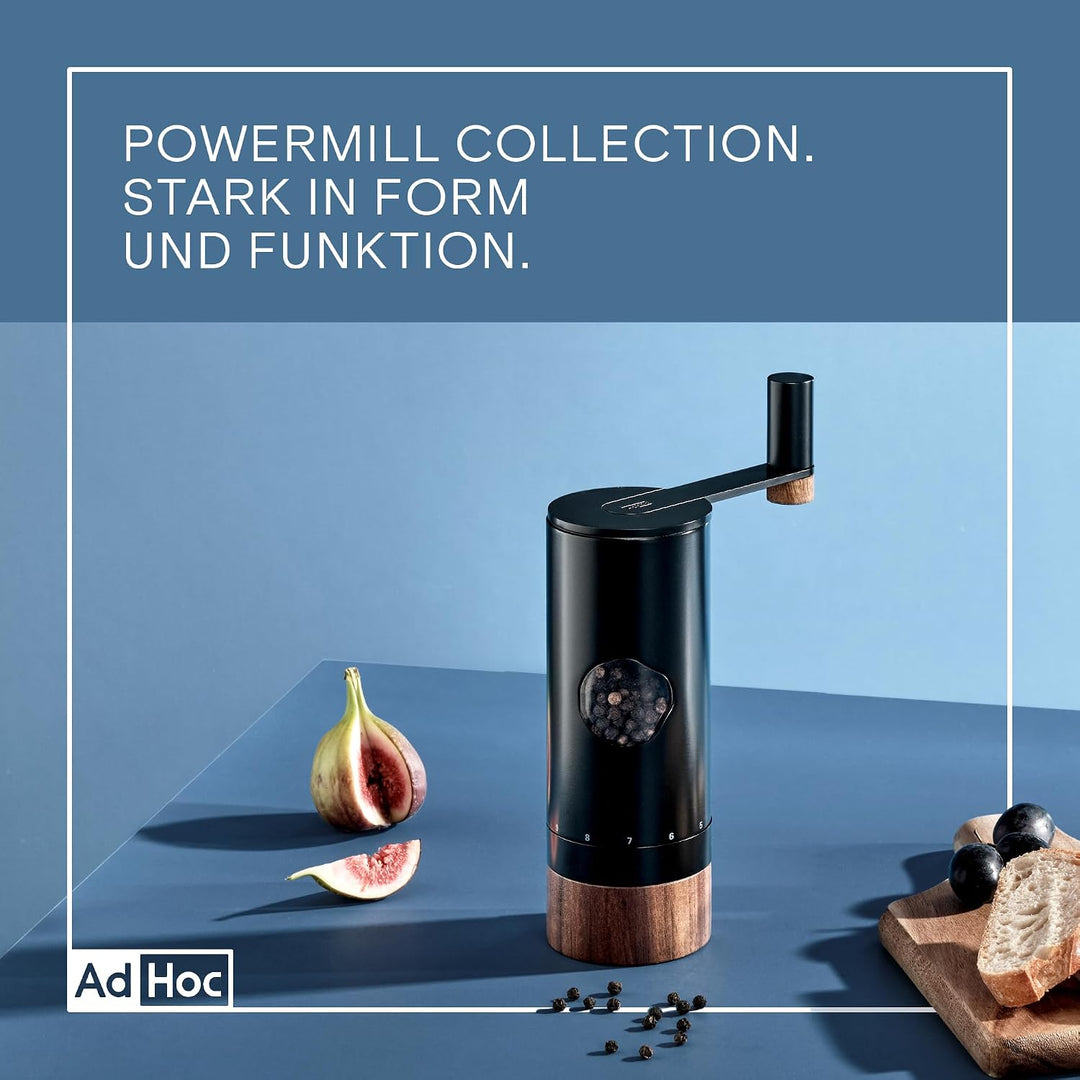 AdHoc PowerMill Pfeffer- oder Salzmühle mit Getriebe, Gewürzmühle Silber, Silber
