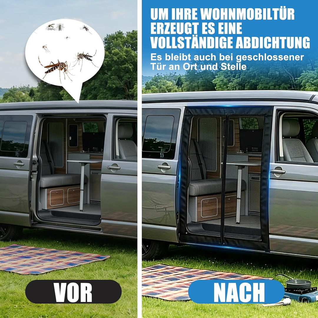 Moskitonetz Magnetisch für VW T5 T6 Schiebetür | Insektennetz & Fliegengitter mit Schattennetz | Son