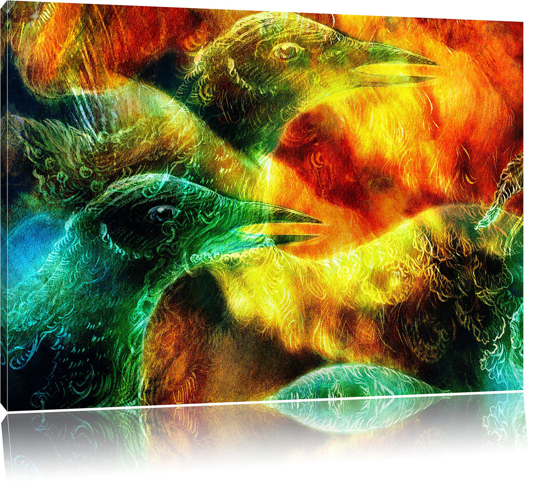 Vogel Phönix Collage, Format: 100x70 auf Leinwand, XXL riesige Bilder fertig gerahmt mit Keilrahmen,