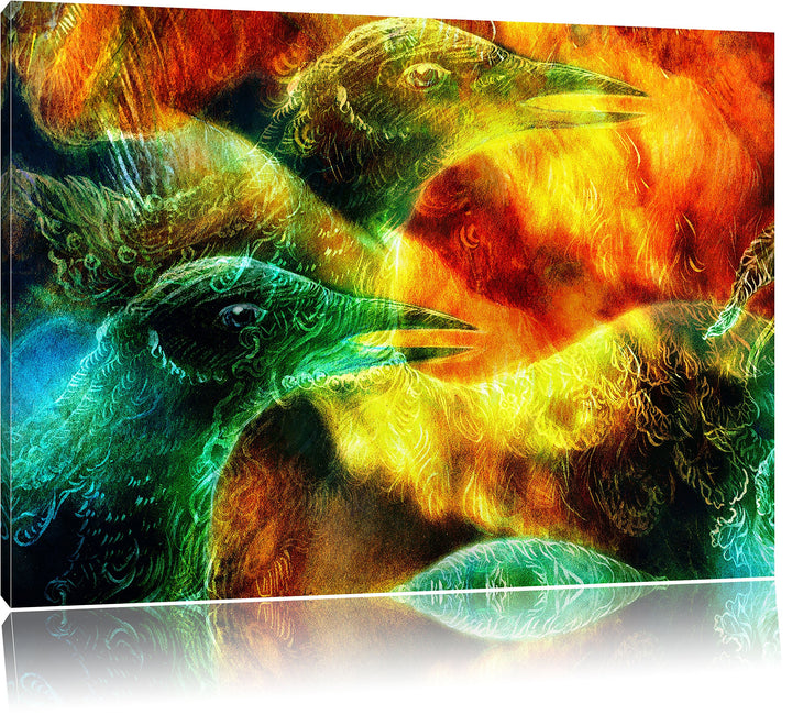 Vogel Phönix Collage, Format: 100x70 auf Leinwand, XXL riesige Bilder fertig gerahmt mit Keilrahmen,