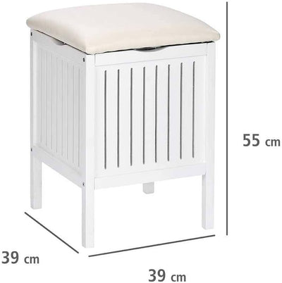 WENKO Hocker Oslo - Badhocker im Landhausstil, Holz, 39 x 55 x 39 cm, Weiss Badhocker mit Polster, B