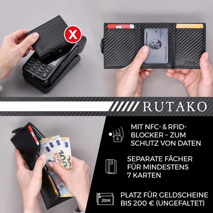 RUTAKO Slim Wallet mit Münzfach & RFID-Schutz - Kartenetui Herren & Damen - Kreditkartenetui klein -