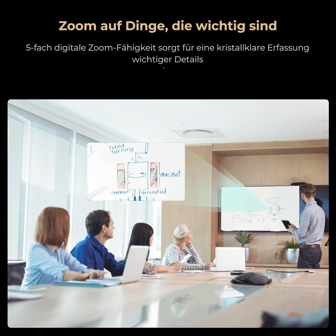 Nuroum C46 4K Videokonferenz-Webcam mit Mikrofon und Lautsprecher, 120° Blickfeld/Auto-Framing/5x Zo