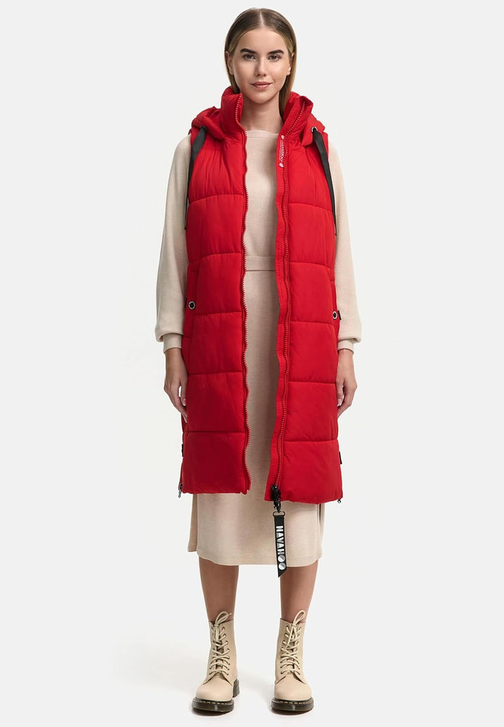 Navahoo Damen ärmellose lange Outdoorweste warme Winterjacke Schnuffelchen XS-3XL XS Salsa Red, XS S