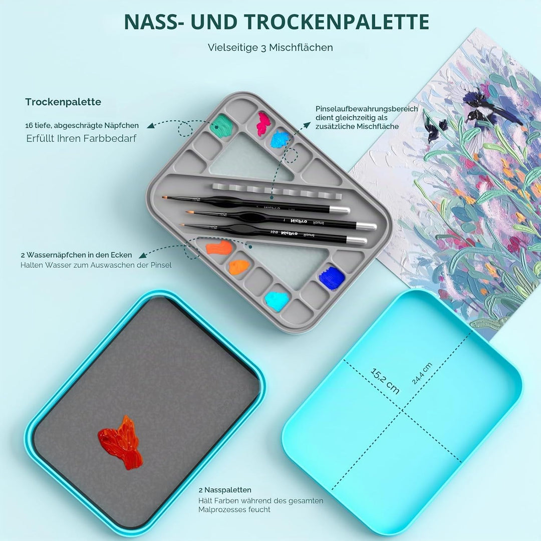 Nicpro Wet Palette und 11 Feine Pinsel, Dry Brush, 100 Nasspalettenpapier, 4 Schwämme, Pinselhalter,