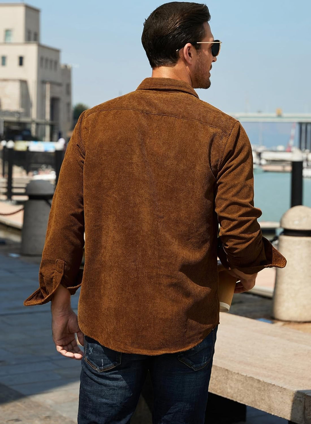 Elegancity Herren Hemd Cord Langarm Freizeithemd Männer Jacke Regular Fit Button Up Hemdjacke Mit Kl