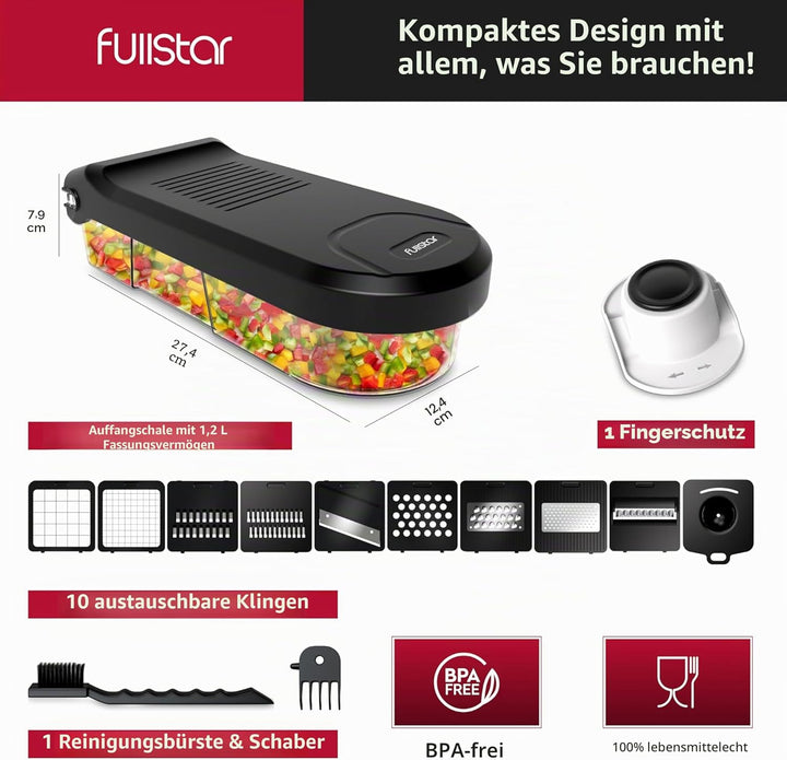 Fullstar Gemüseschneider und Mandoline Gemüsehobel - Julienne- und Würfelschneider für Gurken Zwiebe