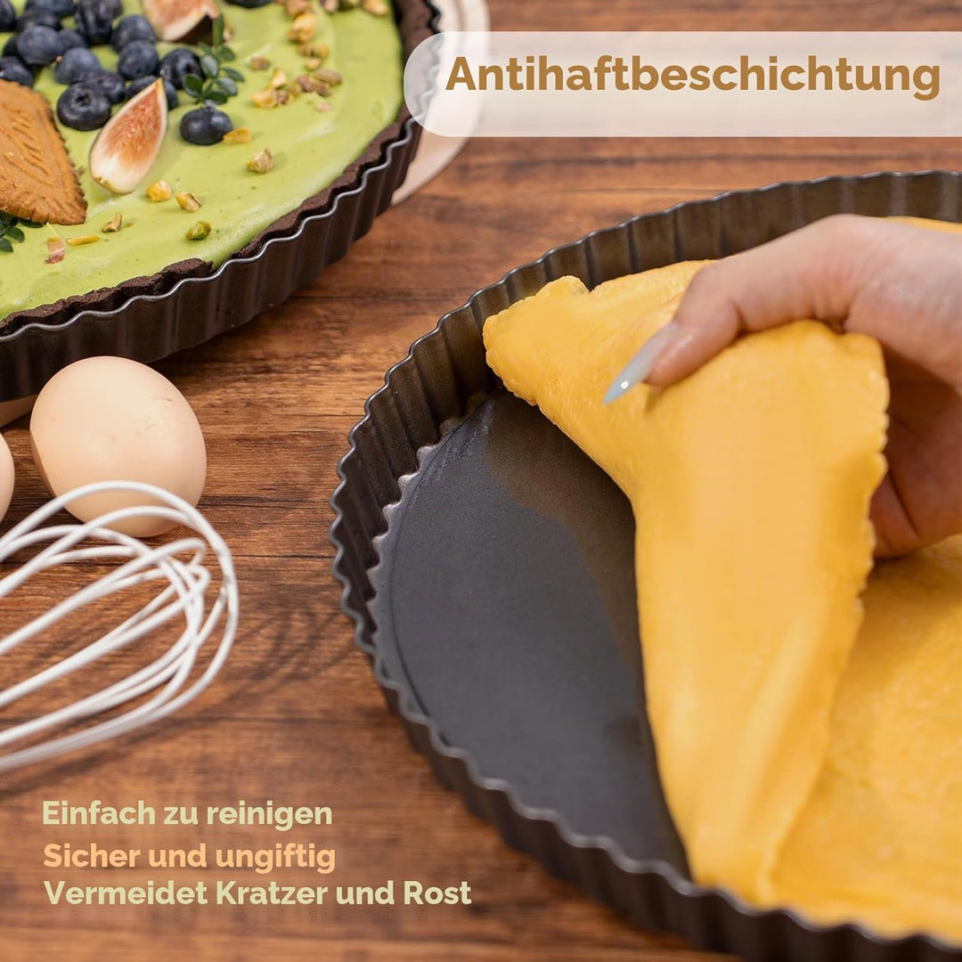 Highkit Quicheform mit Hebeboden 32 cm Tarteform, Antihaftbeschichtete Quiche Backform Rund, Wellenr