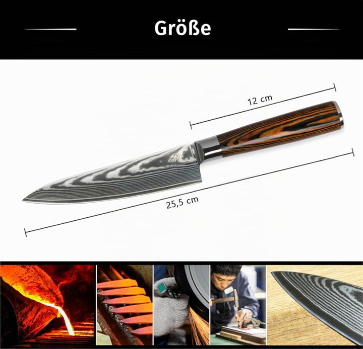 Wolfblood Damastmesser Küchenmesser L (26cm) TÜV geprüfter 62 HRC Damaststahl aus 67 Lagen I Damast-