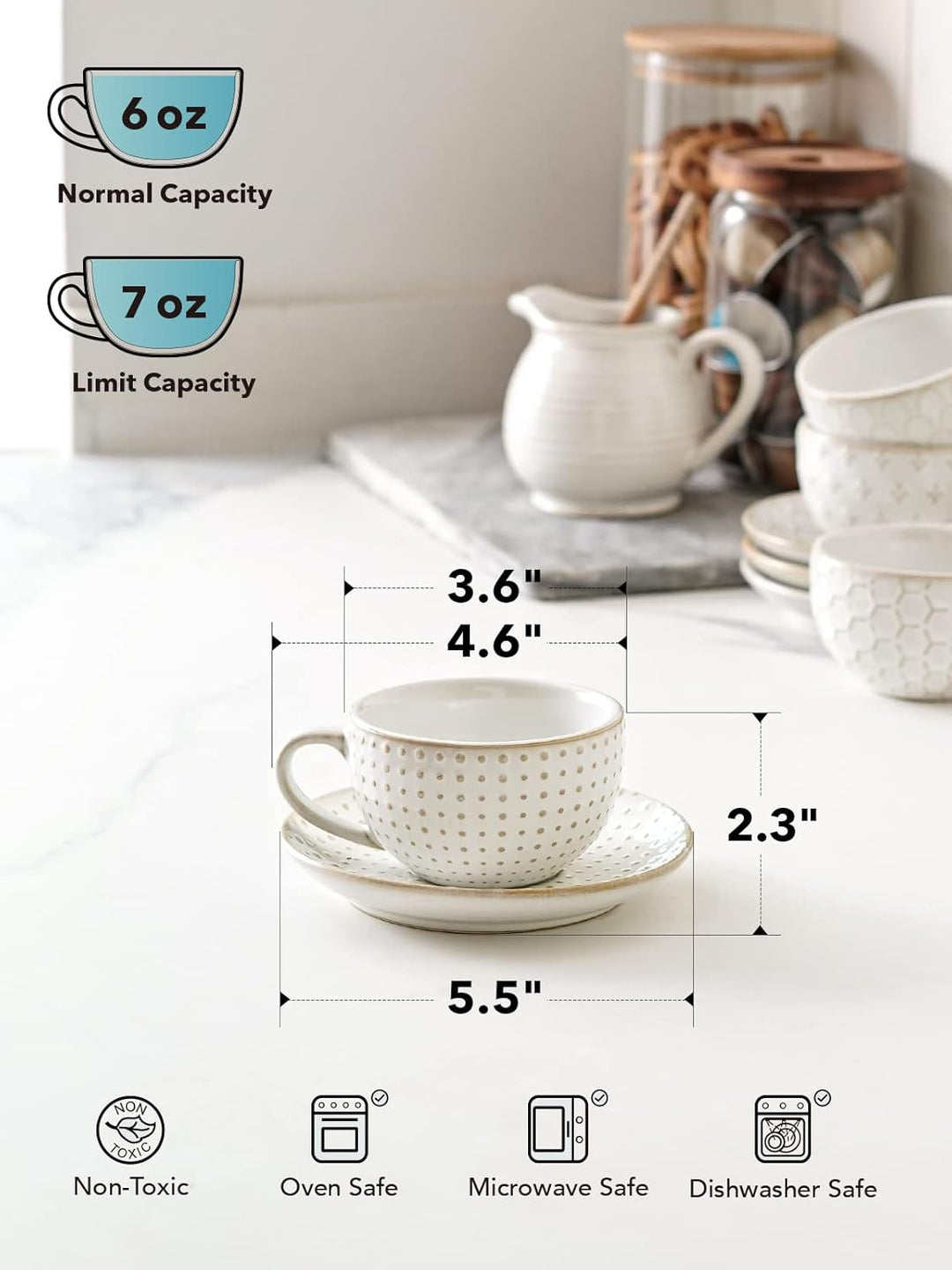 LE TAUCI Cappuccino-Tassen mit Untertassen, Einweihungsgeschenk, Keramikprägung, Kaffeetasse für Au