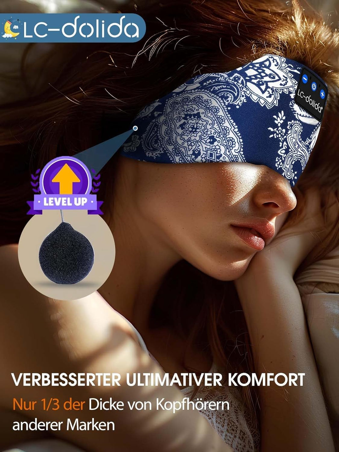 LC-dolida Schlafkopfhörer Bluetooth Schlafen Kopfhörer, Kabellos Sport-Kopfhörer Stirnband 15+ Stund