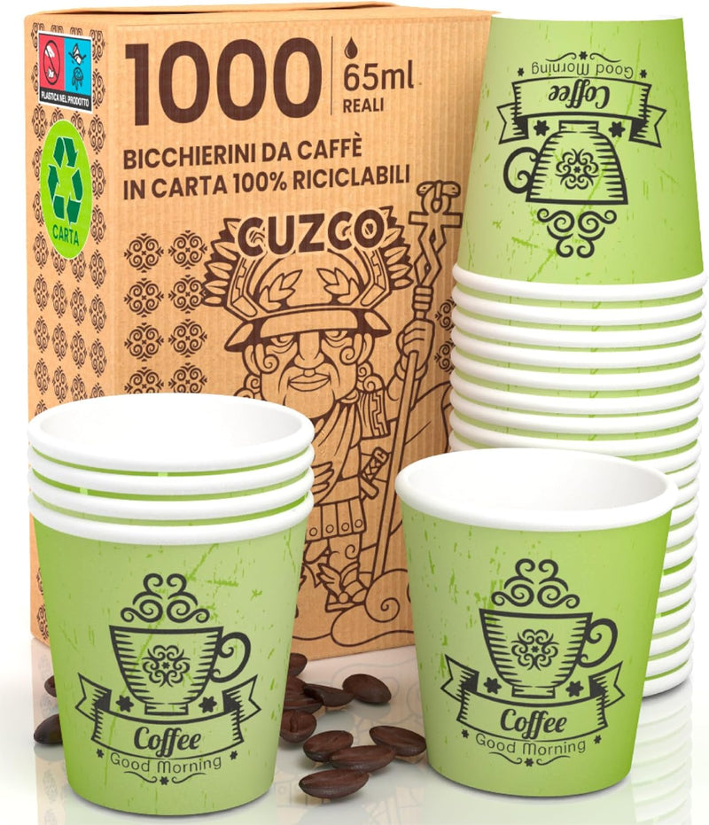 CuzcoGreenCUP 1000 Kaffeebecher aus Papier, 65 ml, umweltfreundliche & biologisch abbaubare Einwegbe
