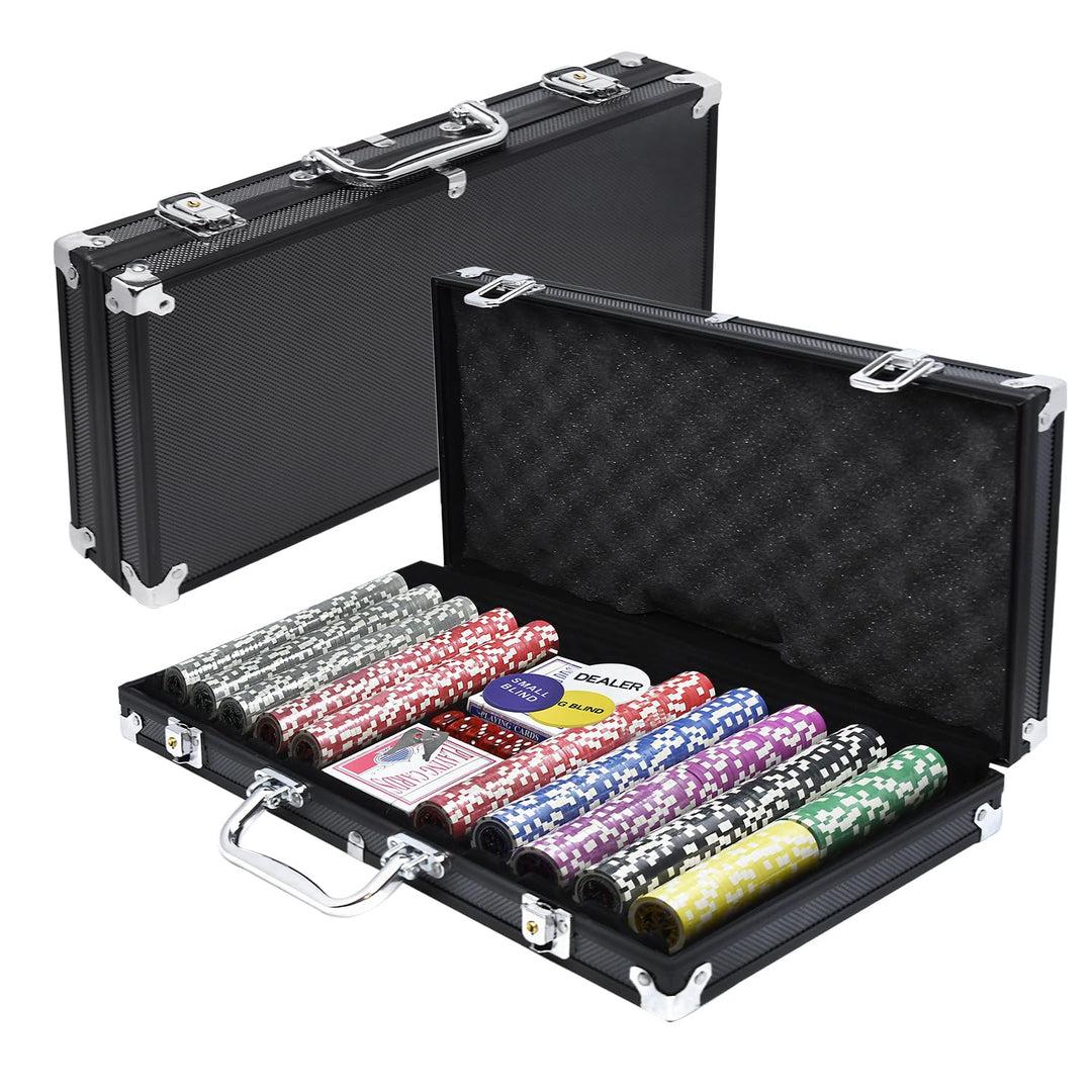 FIVMEN Pokerkoffer Set 500 Chips Pokerset Poker Set inkl. 500 Laser Poker Chips, 2X Pokerdecks, 3X D
