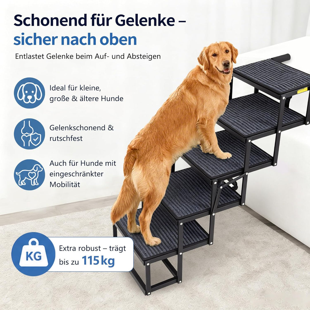 Thanaddo Hundetreppe Auto, 5-stufige Hundetreppe 80 cm für Grosse Hunde mit Teppich, Hunderampe Auto