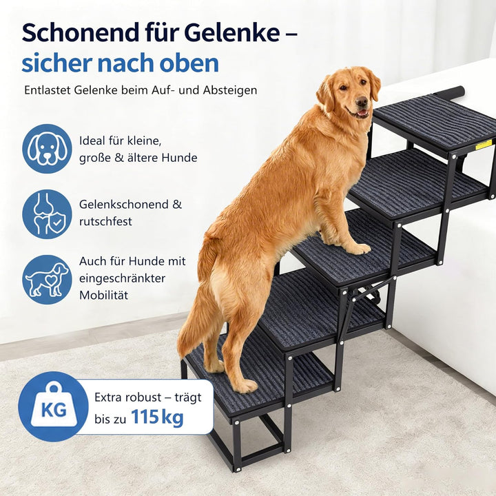 Thanaddo Hundetreppe Auto, 5-stufige Hundetreppe 80 cm für Grosse Hunde mit Teppich, Hunderampe Auto