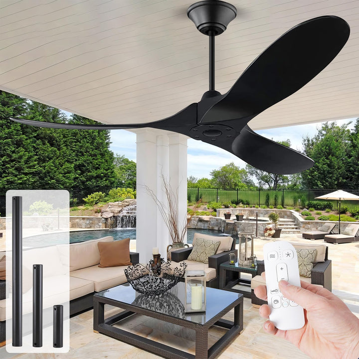 MSHENUED 132cm Schwarzer Deckenventilator ohne Licht, 52-Zoll-Deckenventilator für den Aussenbereich