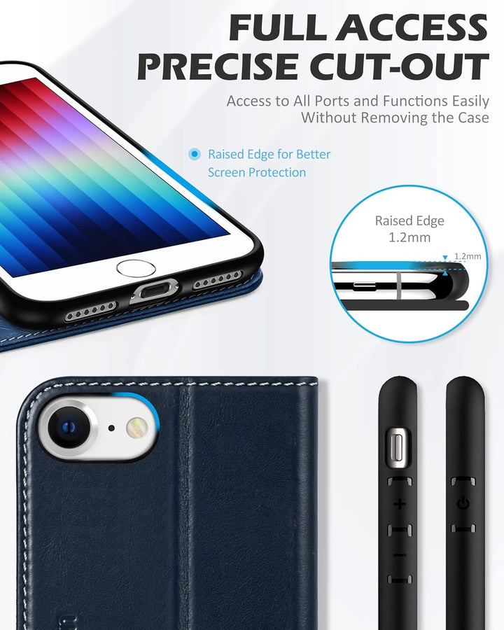 SHIELDON Hülle für iPhone SE 2022 5G /iPhone 8 Handyhülle [Erstklassig Rindsleder] [Kartenfach] [Sta