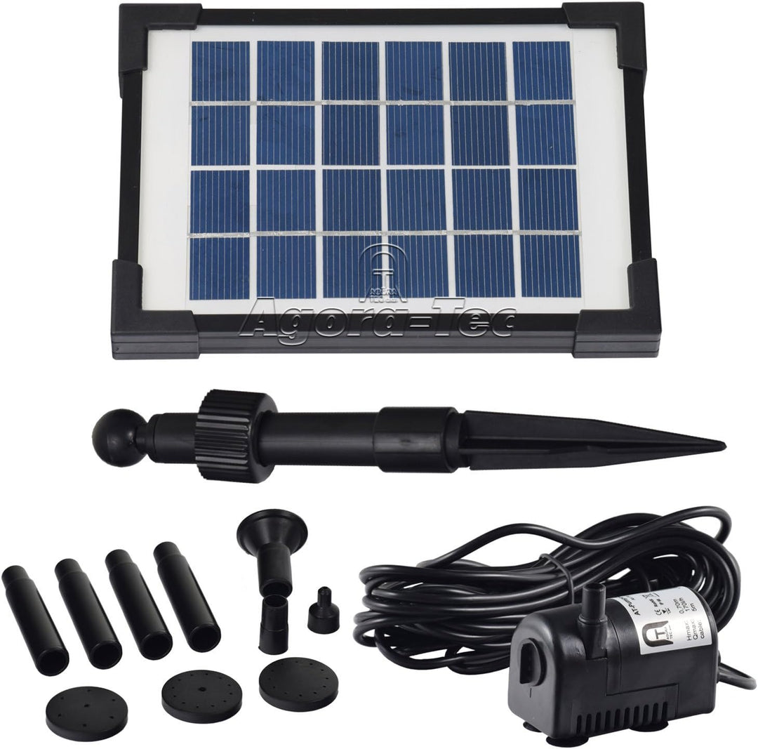 Agora-Tec® AT-2W Solar Teichpumpe 2 Watt Hmax.: 170l/h Fontainenhöhe: 0,65m für Gartenteich oder Spr