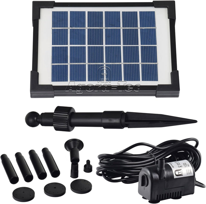 Agora-Tec® AT-2W Solar Teichpumpe 2 Watt Hmax.: 170l/h Fontainenhöhe: 0,65m für Gartenteich oder Spr