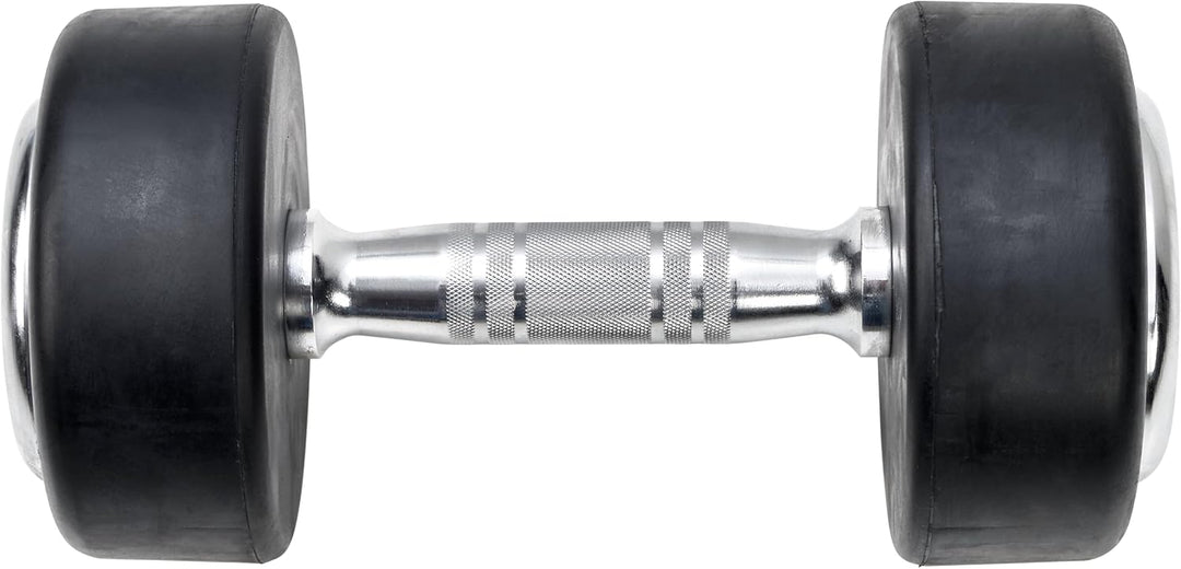 Deluxe gummierte Studio Hanteln schwarz/Bad Company Rundhanteln inkl. Chrom-Applikationen - 2 x 10,0