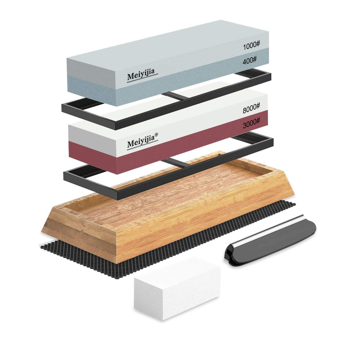 Schleifstein Set, 2-IN-1 Abziehstein Schleifstein für Messer, Körnung 3000/8000 + Körnung 400/1000 m