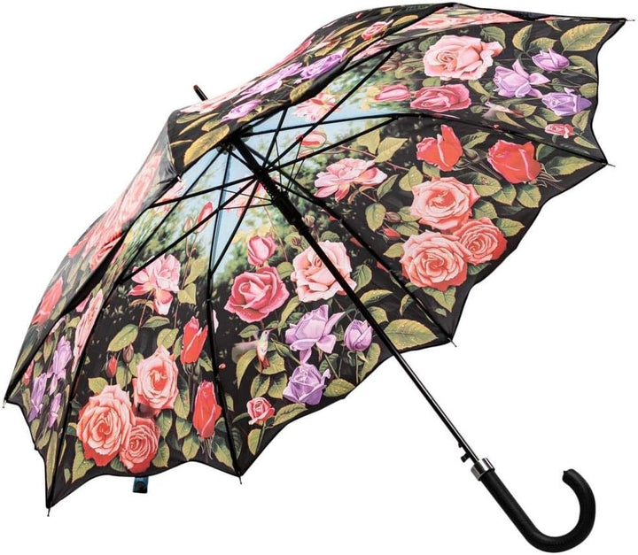 LUCKYWEATHER Regenschirm Stockschirm Damen Motiv Rosengarten Auf-Automatik I Stockregenschirm gross
