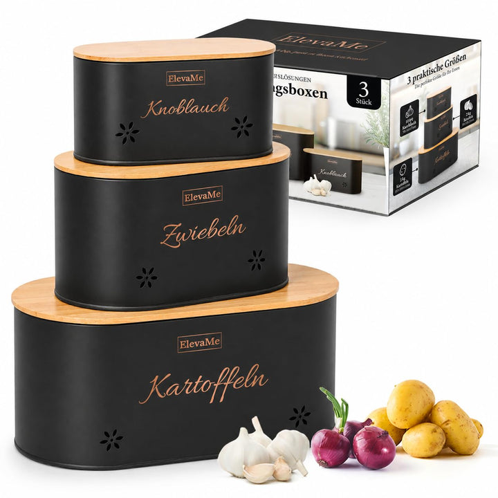 Kartoffel Aufbewahrungsbox - 3er Set Kartoffelbox, Zwiebel Aufbewahrung &amp; Knoblauch Aufbewahrung mit
