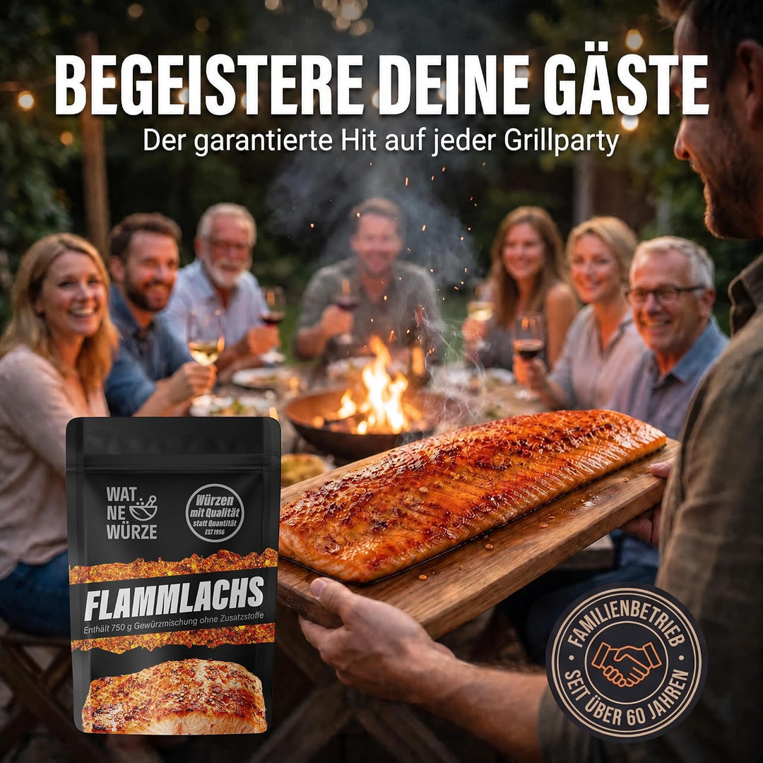 WAT NE WÜRZE Flammlachs Gewürz 300 g | Gewürzmischung für Lachs am Feuer, Fisch, Stremellachs & Stec
