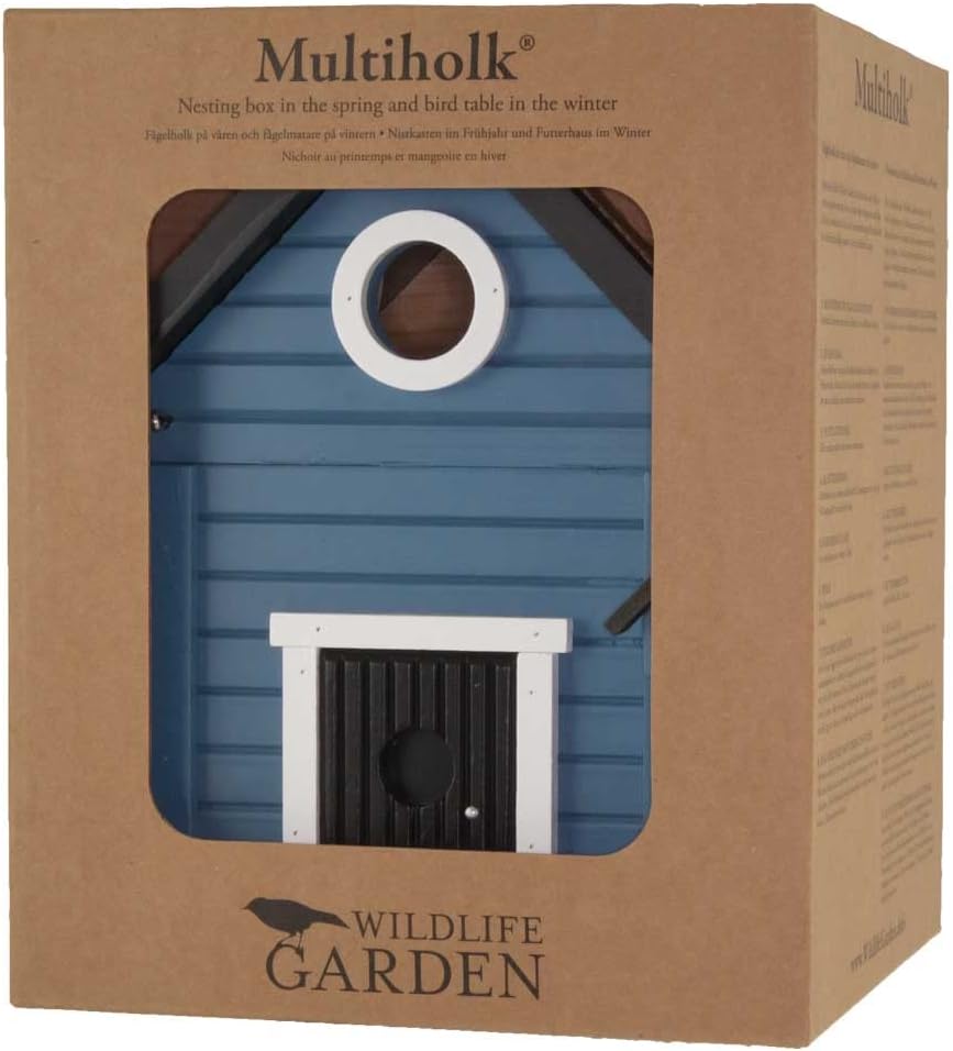 Wildlife Garden WG118 Multiholk Blaues Haus - Der Kombinierte Futtertisch und Nistkasten aus Holz