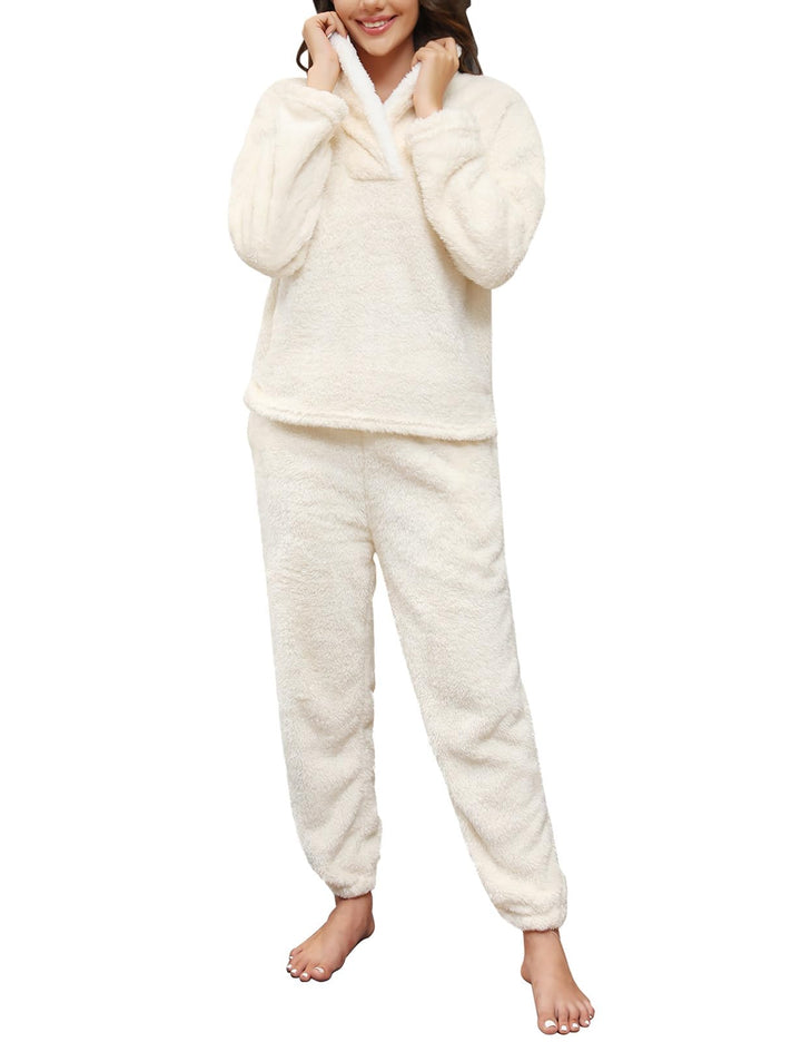 RITOSTA Schlafanzug Damen Winter Thermo Pyjama Lang Fleece Hausanzug Kuschelig Warm Pyjama Set Flaus