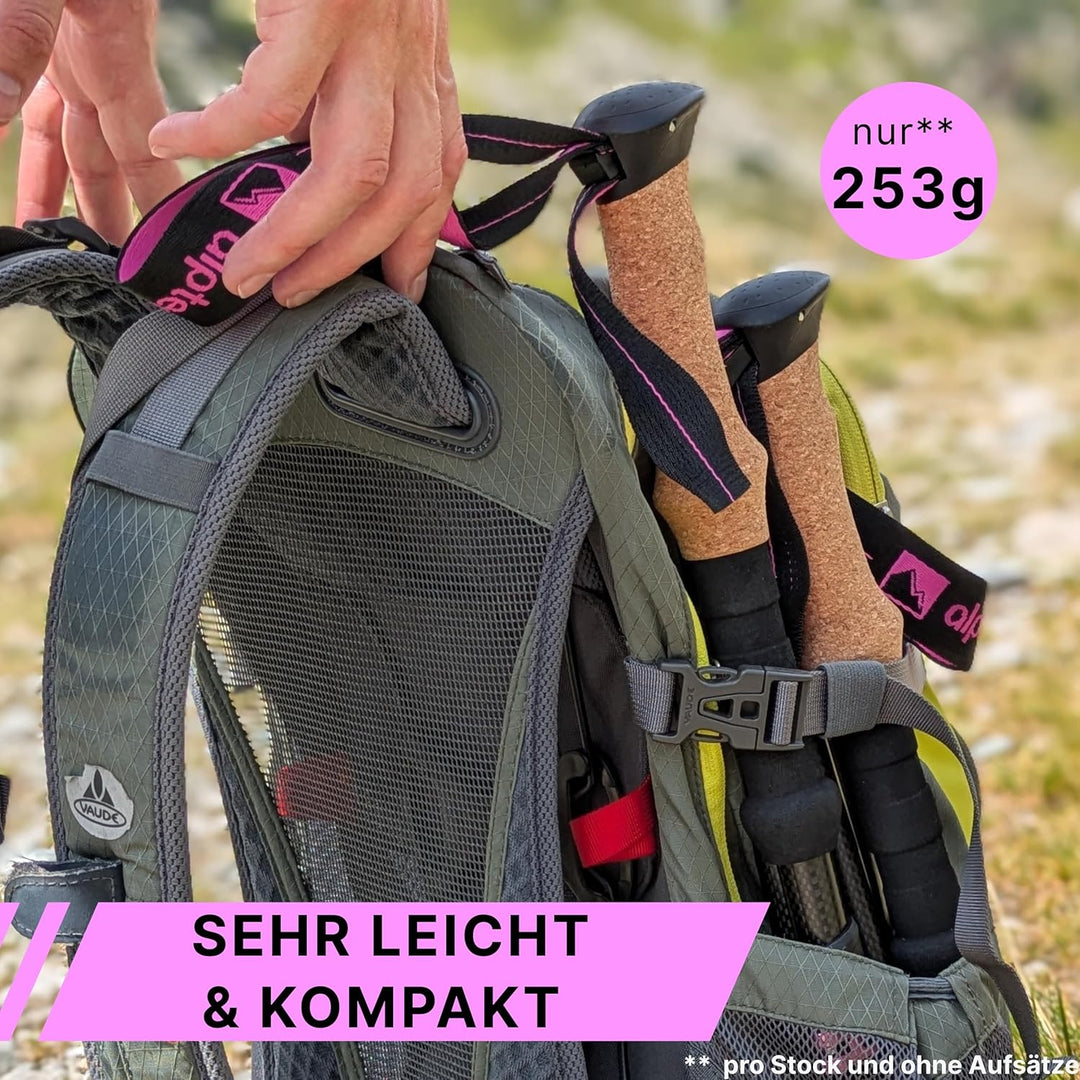 Alpteq® Wanderstöcke faltbar Carbon oder Aluminium mit Korkgriff | Bergsport Trekkingstöcke | Nordic