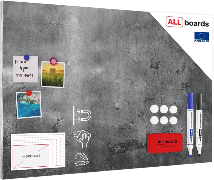 ALLboards Metallische Magnettafel BETONMAUER ZEMENTMAUER ZEMENT 90x60cm MetalBoards Memoboard für je
