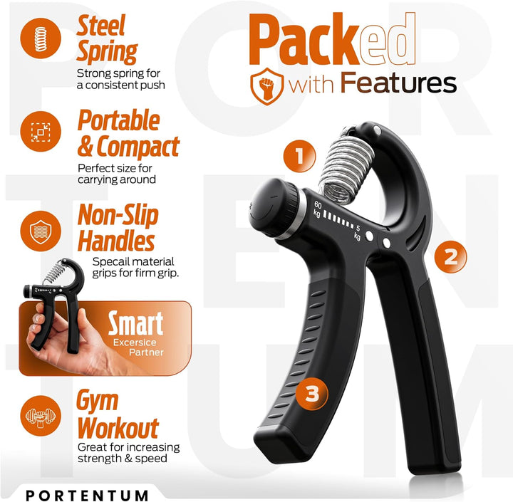 PORTENTUM Handtrainer Unterarmtrainer, Einstellbarer Widerstand 5-60kg, Hand Unterarm Trainingsgerät