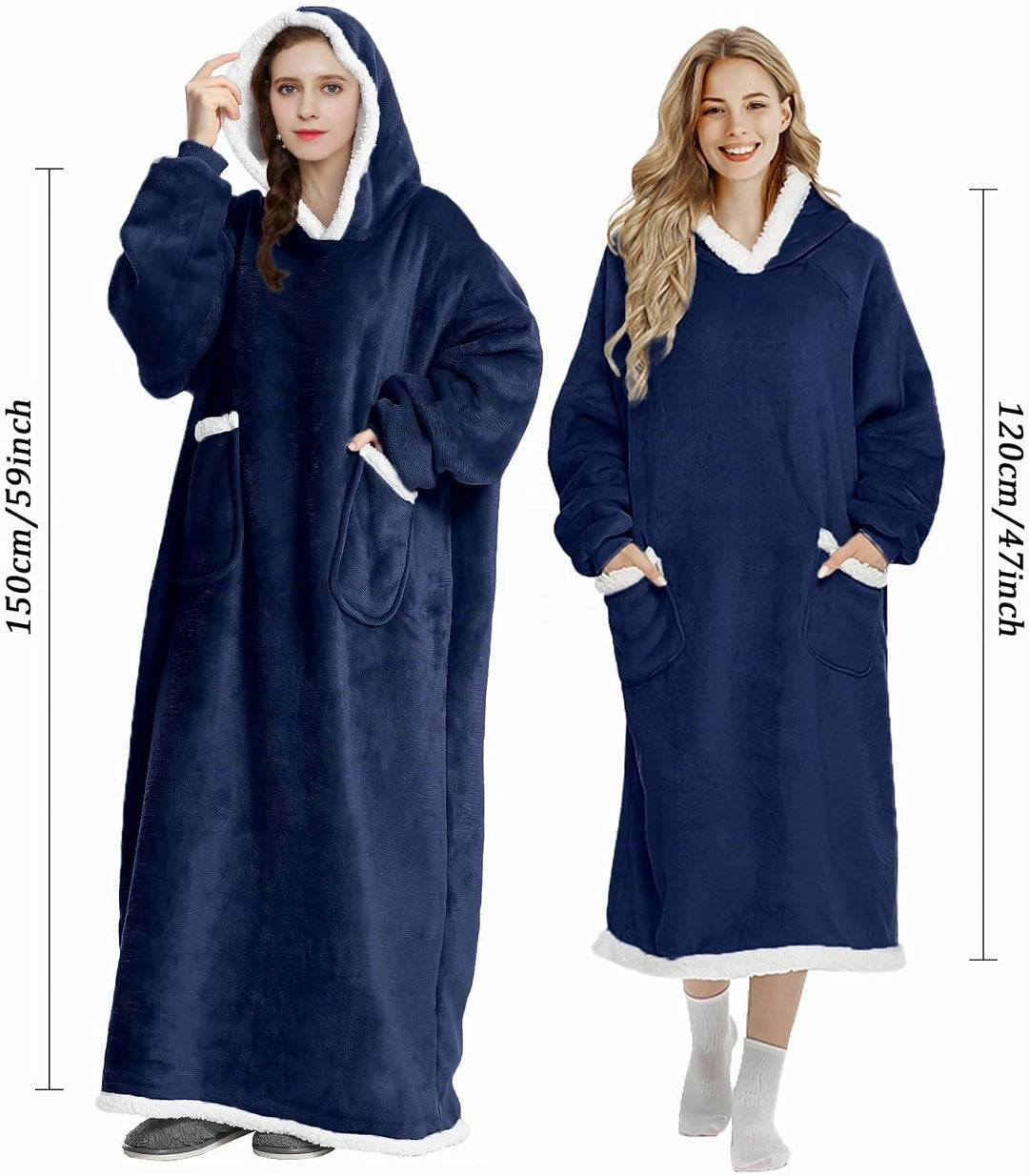 FEELJAM Kuscheldecke mit ärmeln und kapuze hoodie decke tragbare decke navy blu wolldecke mit ärmel