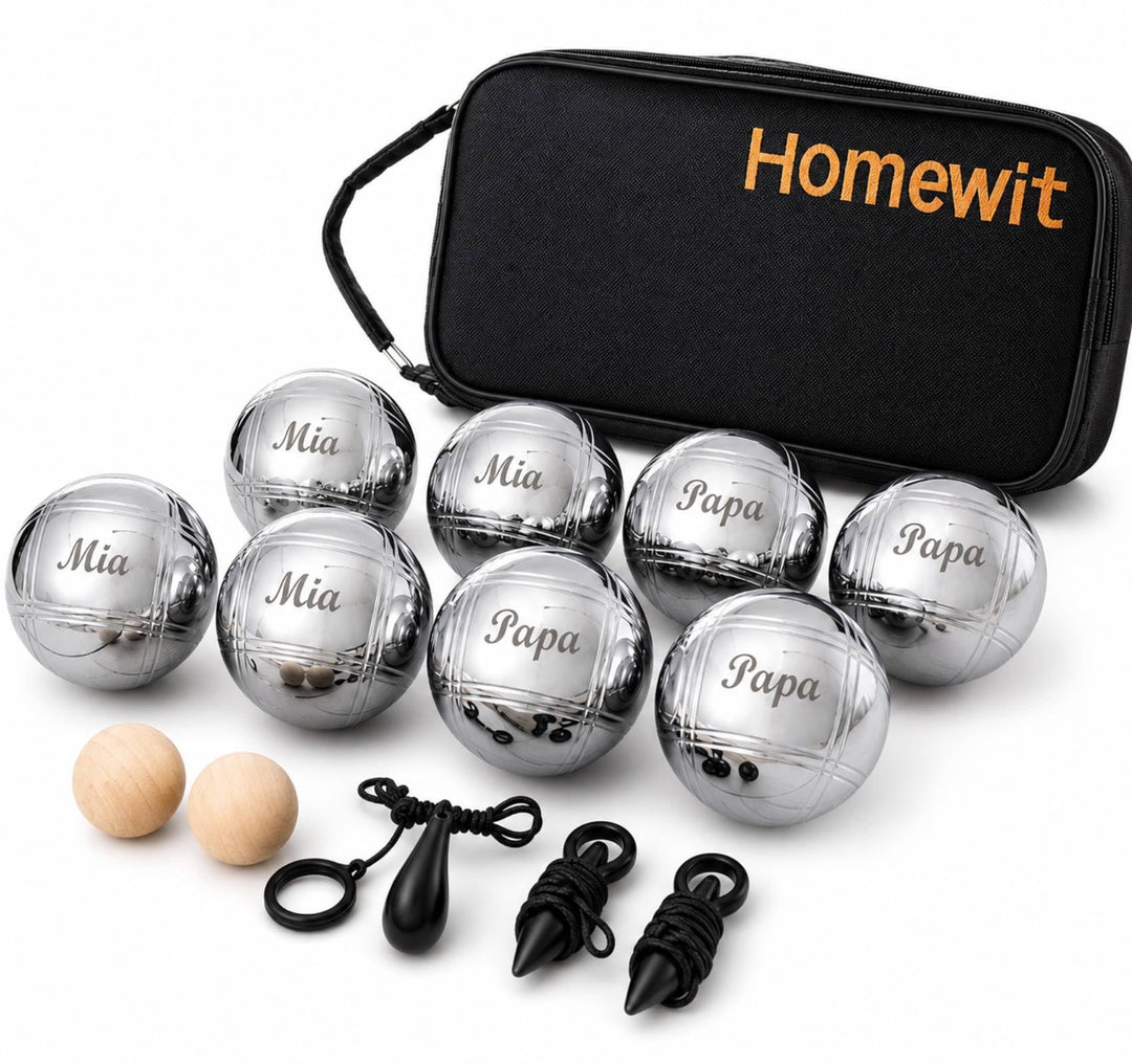 Homewit Personalisierte Boule Set, 8 Metall Kugeln mit Gravur, Profi Boccia Kugeln mit Tragetasche,