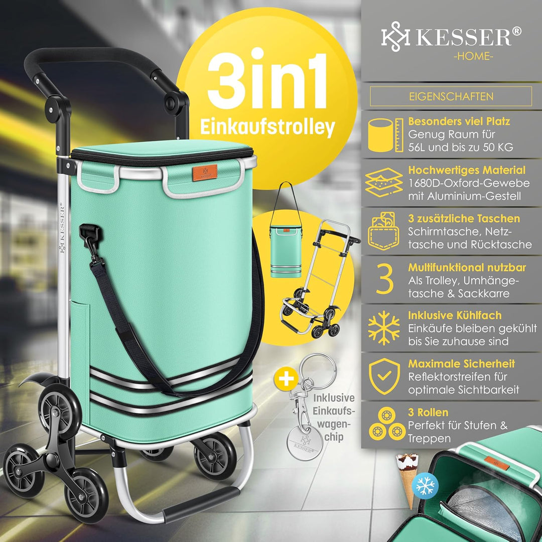 KESSER® Einkaufstrolley Treppensteiger mit Kühlfach klappbar mit 56L Kapazität und belastbar bis 50k