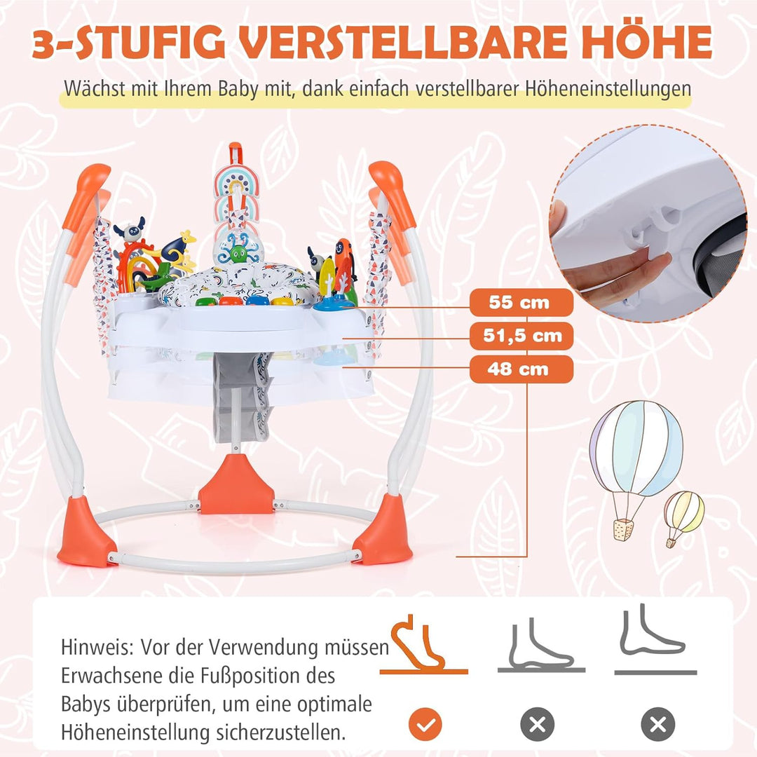 DREAMADE Stationäres Aktivitätscenter, Tierwelt-Jumperoo mit abnehmbarem Fusspolster, 360°-Drehsitz,