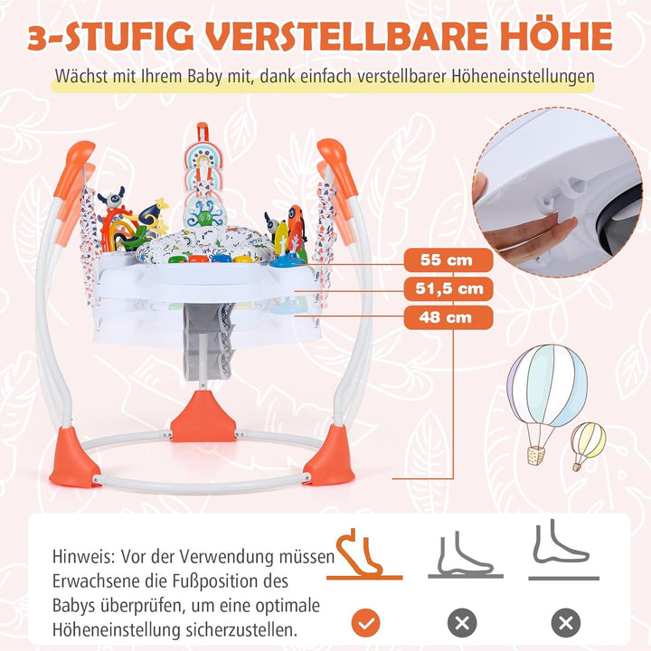DREAMADE Stationäres Aktivitätscenter, Tierwelt-Jumperoo mit abnehmbarem Fusspolster, 360°-Drehsitz,