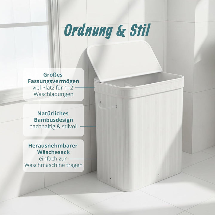 Relaxdays Wäschekorb mit Deckel, Bambus, 100 l, 2 Innenfächer, HxBxT: 63 x 52 x 32 cm, Badezimmer Wä