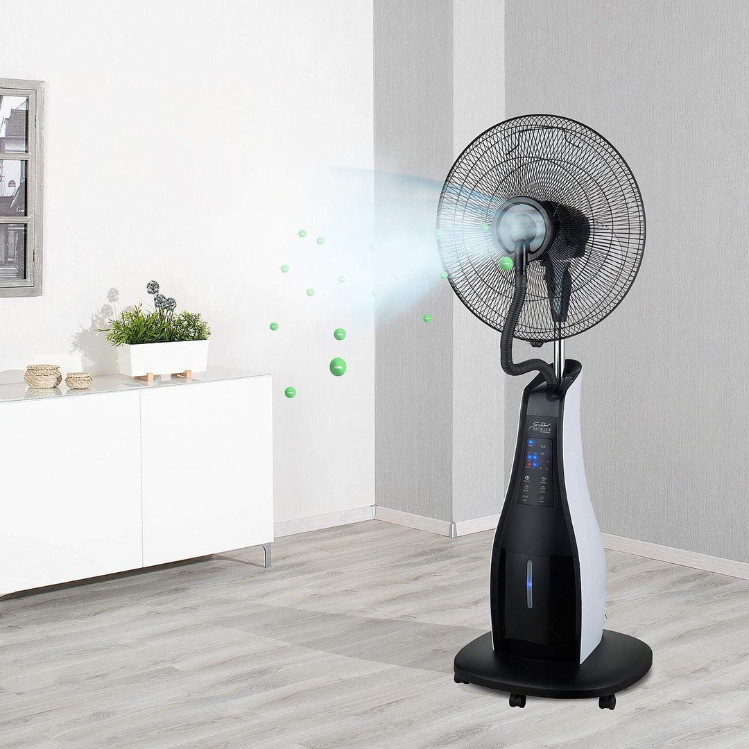 Sichler Haushaltsgeräte Ventilator Wasser: Stand-Sprühnebel-Ventilator mit Oszillation, WLAN, App, T