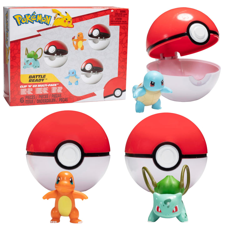 Pokémon Clip 'N' Go Pokeball & Battle Figuren-Set 3er-Pack – Let's Go Starters Charmander, Bubasaur,