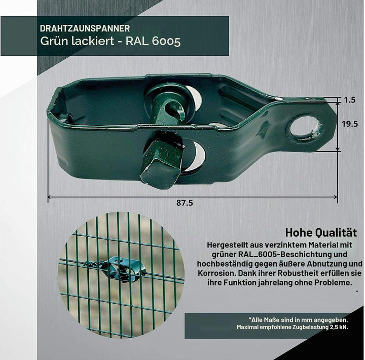 DOJA Industrial | Drahtspanner aus verzinkt Stahl | PACK 25 | Grün | Spanner für Spanndraht, Maschen
