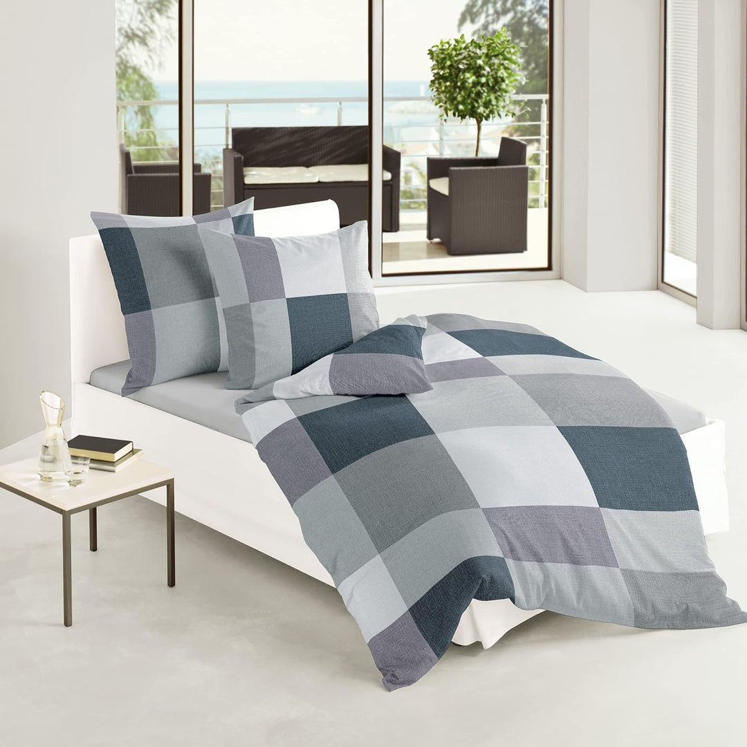 Bierbaum Bettwäsche 6520, Mako-Satin, Made in Germany, silber 13, 135x200 + 80x80 cm 135x200 Kariert