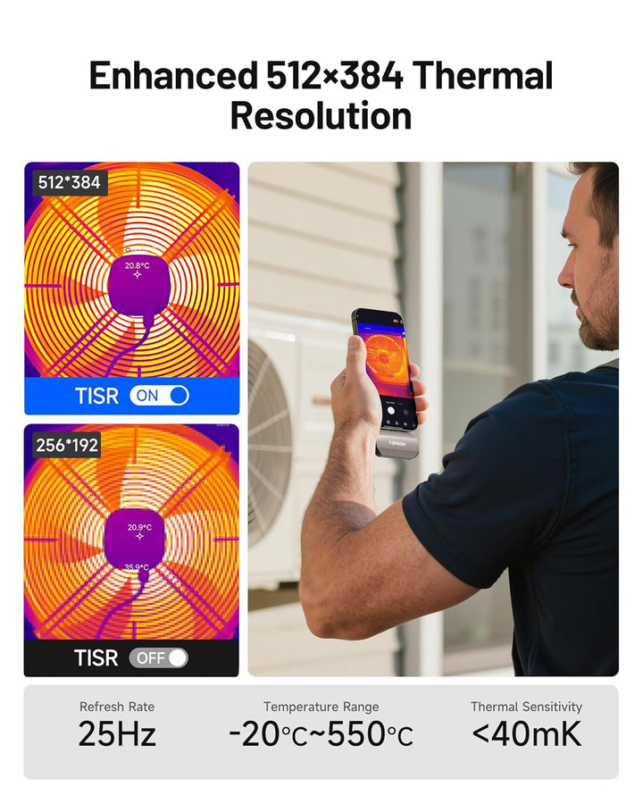 TOPDON Wärmebildkamera TC002C Duo für Android/iOS, 512 x 384 TISR hohe Auflösung, -20–550 °C, 25 Hz,