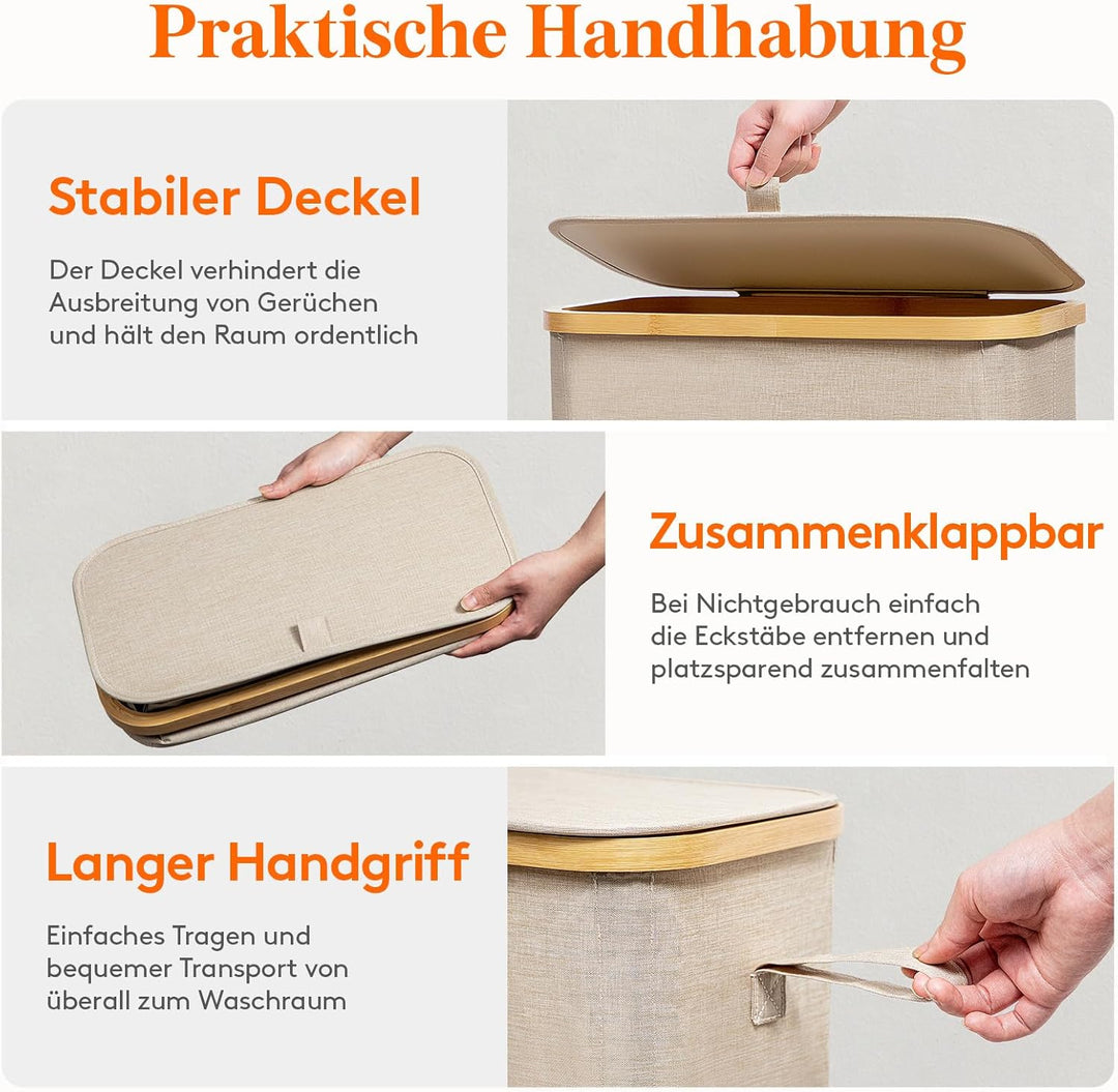 Lifewit 65L Wäschekorb Schmal mit Deckel, Faltbarer Wäschesammler Schmal mit Wäschesack, Laundry Bas