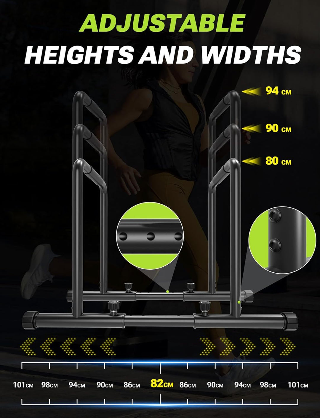 Yoleo Verstellbare Dip Barren – 500 kg Dip-Station, tragbar, funktional, Fitness-Bar mit Sicherheits