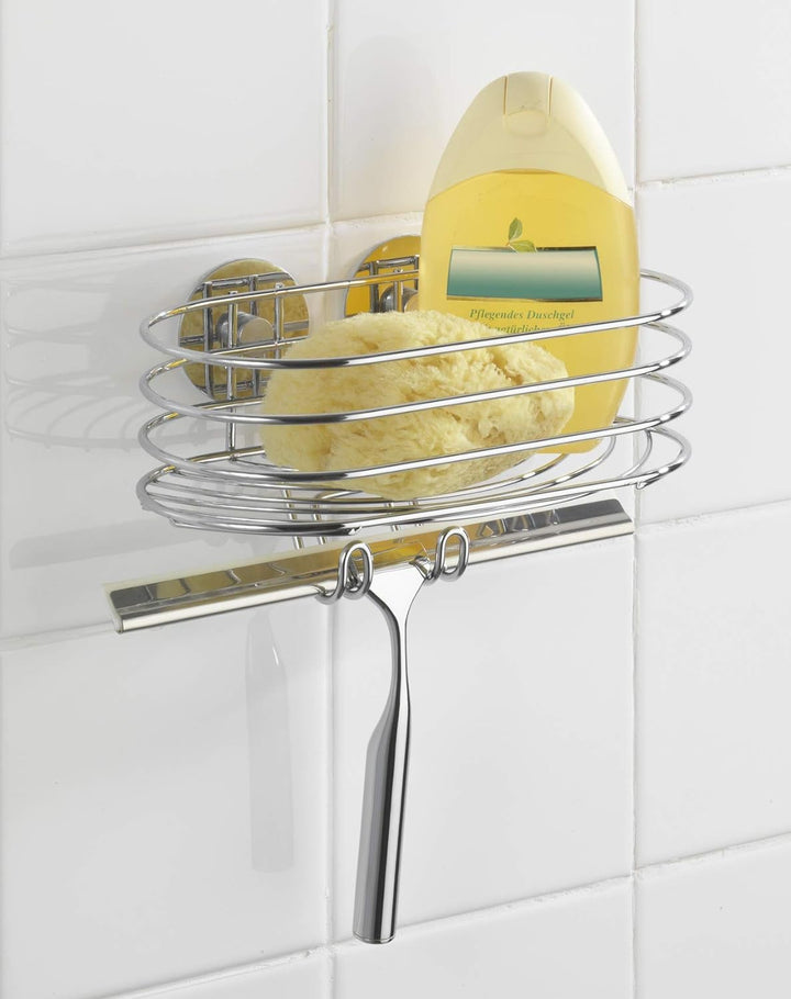 WENKO Turbo-Loc® Wandablage mit Duschabzieher - Befestigen ohne bohren, Stahl, 24 x 27.5 x 13.5 cm,