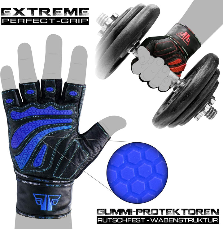FOX-FIGHT Fitnesshandschuhe Trainingshandschuhe Kraftsport Damen Herren Leder Handschuhe Bodybuildin